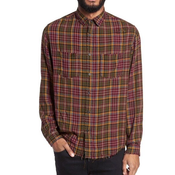 The Kooples Size Large Long Sleeve Destroyed Plaid Button Up Shirt - Picture 5 of 15